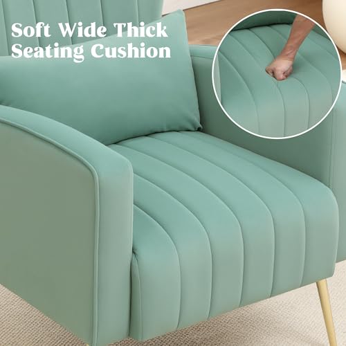 Accent Chairs Set of 2,Upholstered Living Room Chairs,High Back Arm Chairs with Metal Legs Lumbar Reading Chairs for Living Room,Bedroom, Apartment Lake Green - color: Lake Green, size: Set of 2