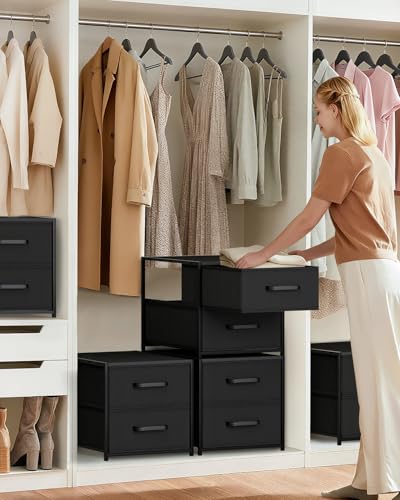 Stackable Storage Drawers - 2 Tier Closet Organizer with Metal Frame and Handles, Fabric Dresser with Collapsible Bins for Bedroom, Dorm, Office, Black, 1 Pack - color: Black, size: 15.7 Inch. - 1 Pack