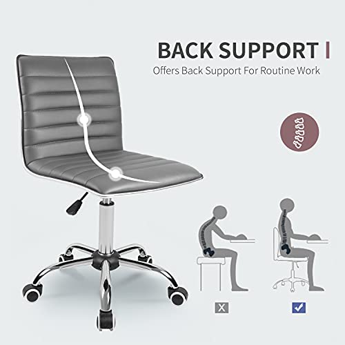 JUMMICO Armless Vanity Office Chair with Wheels, Small Cute Makeup Desk Chair Ribbed Leather Swivel Computer Task Chair (Gray) - color: Grey