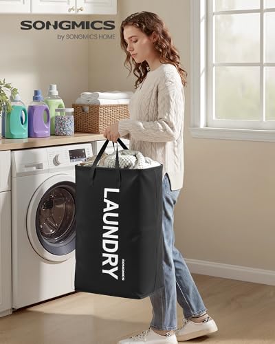SONGMICS Laundry Hamper, 21.1-Gallon (80 L) Laundry Basket with Handles | Water-Repellent Storage Basket for Laundry Room, Bedroom, Bathroom, Ink Black URLH001BH01 - color: Ink Black, size: 1 Pack