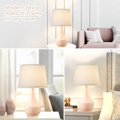 18" Table Lamp Set of 2, Ceramic Lamp Classic Beside Lamps Nightstand Lamp Modern Bedside Lamp for Living Room, Bedroom & Office Rocker Switch Pink-LED Bulbs Included - color: 18.63" Pink