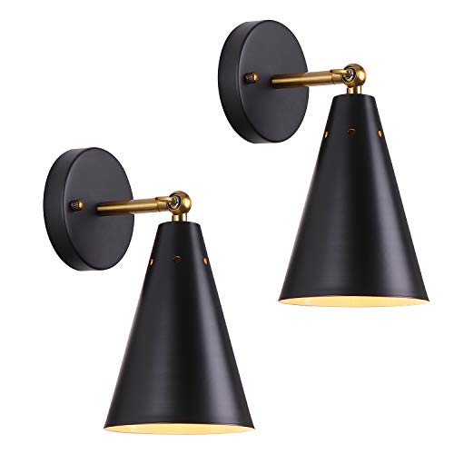 MWZ Modern Black Wall Sconces Lighting, 2 Pack Gold Rustic Lamp Fixture Farmhouse Simplicity Bronze Finish Arm Swing Industrial Wall Lights for Bedroom,Living Room,Reading,Kitchen - color: Black