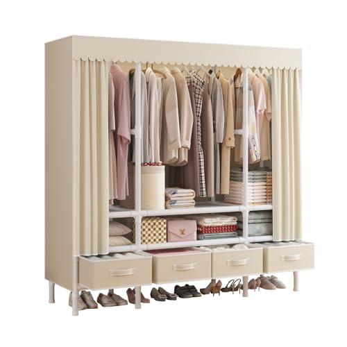 Portable Closet with Drawers 55.1"x17.7"x65.7" Wardrobe Closet Pale Yellow | Portable Closet for Hanging Clothes, Fabric Drawers and Hanging Rod, Portable Wardrobe Storage for Bedroom or Dorm Use - color: Pale Yellow-b, size: 55.1" L