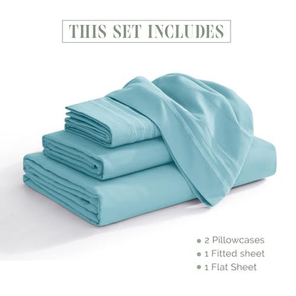 Elegant Comfort Luxury 1500 Premium Hotel Quality Microfiber 4-Piece Sheet Set - Wrinkle Resistant, All Around Elastic Fitted Sheet, Deep Pocket up to 16", Twin/Twin XL, Aqua - color: Aqua, size: Twin/Twin XL