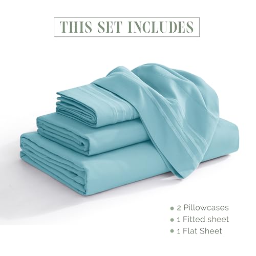Elegant Comfort Luxury Soft 1500 Premier Hotel Quality 4-Piece Sheet Wrinkle and Fade Resistant Bedding Set, Deep Pocket up to 16inch, Full, Aqua - color: Aqua, size: Full
