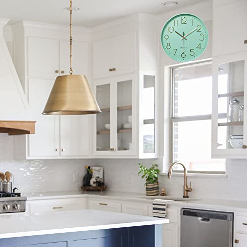 12 in Wall Clock Non-Ticking Quartz Silent Battery Operated Round Clocks Home Kitchen Office School Living Room Decor Clocks (Mint Green) - color: Mint Green