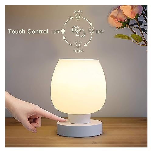 ONEWISH Lamp Set of 3 - Touch Bedside Table Lamps Set of 2 and 1 Floor Lamp, Modern Lamps for Bedroom Living Room Nightstand, White Opal Glass Lamp Shade, LED Bulbs Included Simple Design - color: 3-Piece Set White