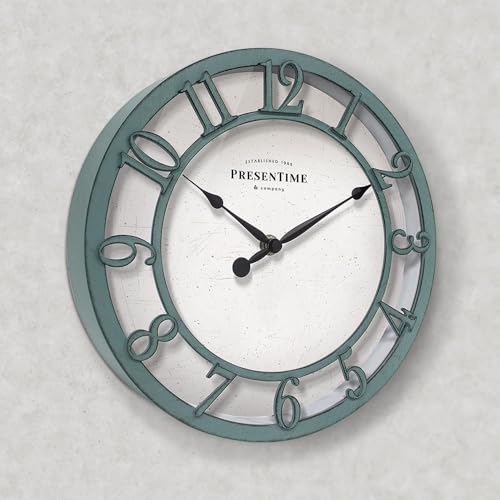 10" Farmhouse Series Wall Clock | Shiplap Style, Silent No Ticking, Raised 3D Arabic Numeral, Aged Teal Finish - color: Aged Teal Finish, size: 10 inch