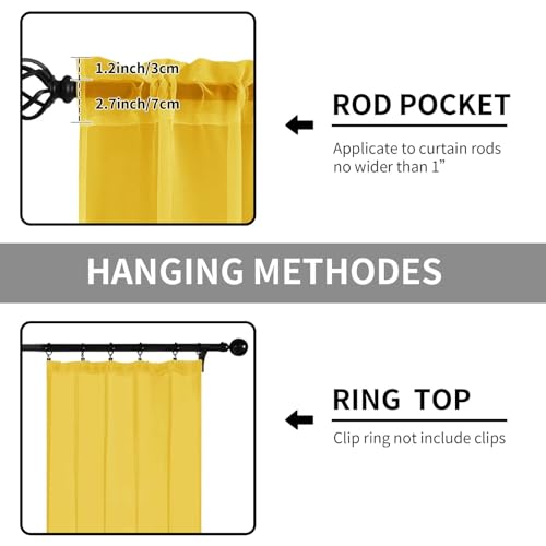 Sheer Curtains 45 Inches Long 2 Panels, Rod Pocket Short Curtain for Kitchen, Bedroom, Cafe Window(Yellow 38" W x 45" L) - color: Yellow, size: 38"W x 45"L (Pack of 2)