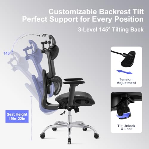 Ergonomic Office Chair with 3D Headrest, Computer Chair with Adjustable Backrest & 3D Armrest, Gaming Chair with Adaptive Lumbar Support, Mesh Backrest & Cushion, Black - color: Black, style: Eco
