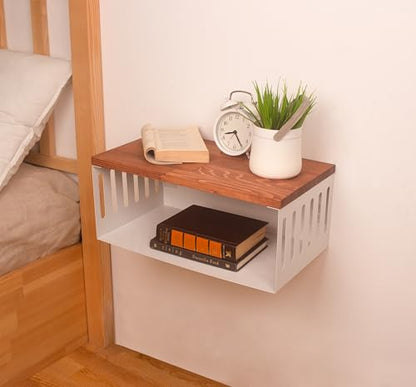 Floating Nightstand with White Metal Base, Wooden Top and Sturdy Metal Base, Minimalist Bedside Table, Wall Mounted Shelf, Bedside Shelf (Paris) - color: Paris