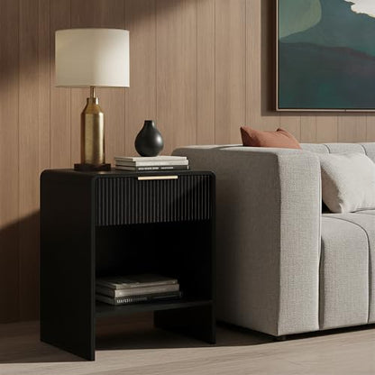 Lab Cosi Nightstand,Night Stand with Drawer Storage,18.9" W Modern Bedside Table,Fluted Night Tables with Handle,Bedside End Table for Bedroom Living Room Sofa Office - size: 18.9"W × 15.7"D × 23.6"H