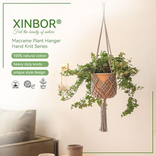 4 Pack Macrame Plant Hangers Indoor Up to 10 inch Pot, Boho Hanging Planters, Plant Holder with 8Pcs Stainless Steel Hooks (4Pcs Gray Hanger) - color: 4pcs Gray Hanger