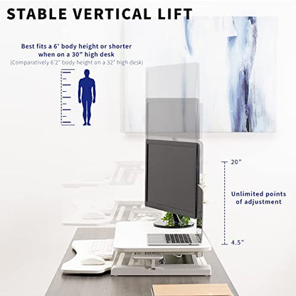 VIVO 32 inch Desk Converter, K Series, Height Adjustable Sit to Stand Riser, Dual Monitor and Laptop Workstation with Wide Keyboard Tray, White, DESK-V000KW | Height Adjustable, Stand Up Desk Riser, Wide Keyboard Tray, Dual Monitor and Laptop Workstation,