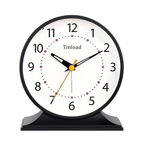 Tinload 4.5" Antique Retro Analog Alarm Clock, Small Silent Bedside Desk Clock with Manual Light, Battery Operated, Snooze, for Living Room, Bedroom, Bedside, Desk(Black) - color: Black