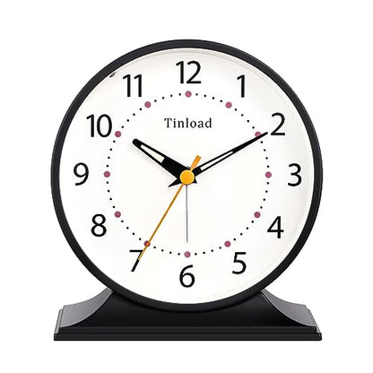 Tinload 4.5" Antique Retro Analog Alarm Clock, Small Silent Bedside Desk Clock with Manual Light, Battery Operated, Snooze, for Living Room, Bedroom, Bedside, Desk(Black) - color: Black