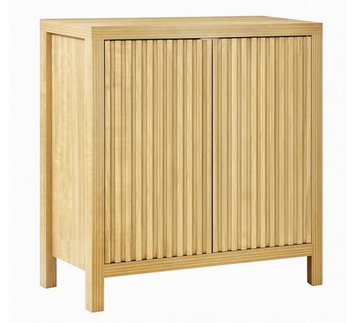ZYBT Fluted Sideboard Buffet Cabinet, Mid Century Modern Accent Cabinet with 2 Doors and Adjustable Shelf, Storage Cupboard Credenza Console Table for Living Kitchen Dining Room Hallway (Oak) - style: 2Door Oak