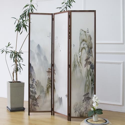 3 Panel Room Divider Screen,Double Faced Room Divider Folding Wall Divider for Room Separation,Mountains and Waters Landscape,67" H x 47.2" W - color: Mountains and Waters, size: 3 Panel