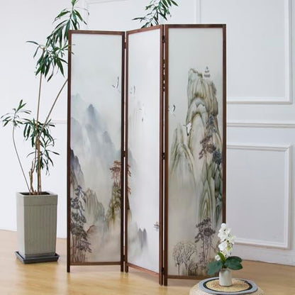 3 Panel Room Divider Screen,Double Faced Room Divider Folding Wall Divider for Room Separation,Mountains and Waters Landscape,67" H x 47.2" W - color: Mountains and Waters, size: 3 Panel