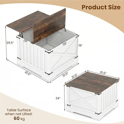 GIANTEX Farmhouse Lift Top Coffee Table, 31.5" Square Wood Center Table with Large Hidden Storage Compartment & Hinged Lift Top, Accent Cocktail Tea Table, Rustic Living Room Tables (Rustic Brown) - color: Rustic Brown