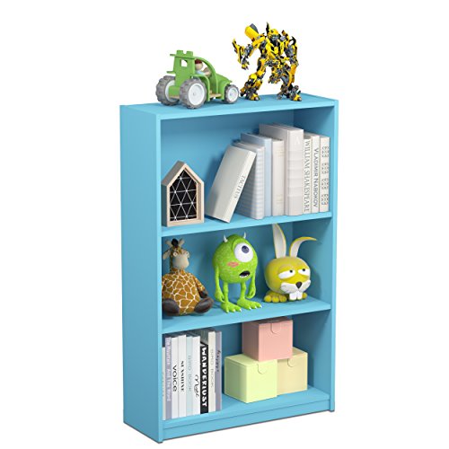 Furinno JAYA Book Shelf, 3-Tier Bookshelf, Bookcase with Adjustable Shelves, 9.5 x 24.5 x 40.3, for Organization and Storage, for Living Room, Bedroom, Home Office, Light Blue - color: Light Blue, size: 3-Tier