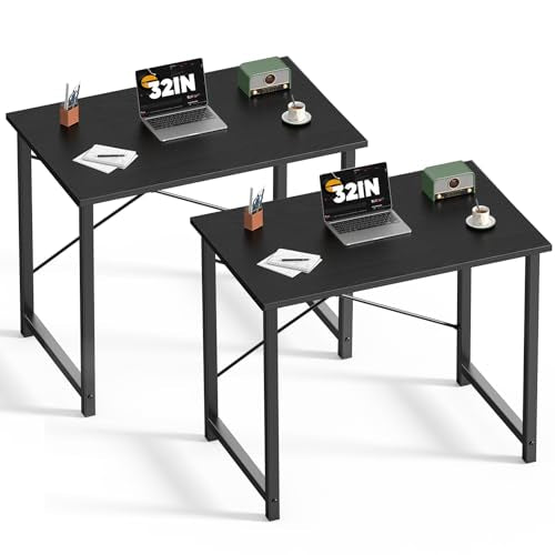DUMOS 32 in Small Computer Desk for Home Office, Modern Study Work Table Simple Style for Bedroom, Writing Desks with X-Shaped Reinforcement, 2 Pack, Black | Modern Study Writing Work Table, Craft PC Desk Simple Workstation with Reinforcement Structure, 2