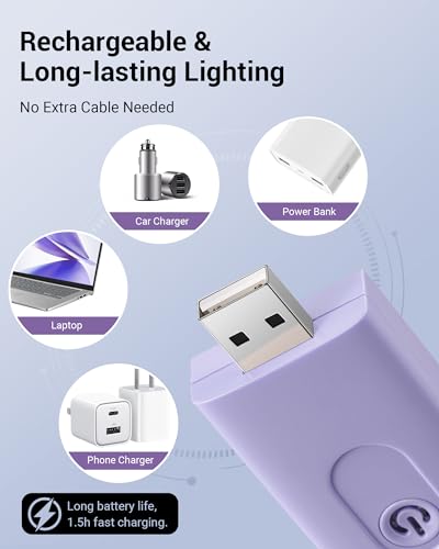 DEWENWILS USB Rechargeable LED Book Light for Reading in Bed (Purple) | 2-Level Eye Protection Brightness, Flexible Lighting Angle, Warm White, Portable Bookmark Lights for Kids, Book Lovers - color: Purple