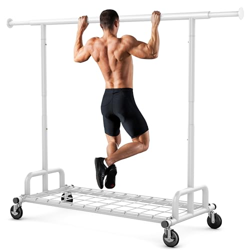 HOKEEPER Clothes Rack Collapsible Clothing Rack Capacity 525LBS White | Clothing Racks on Wheels Heavy Duty Rolling Clothes Rack for Hanging Clothes for bedroom, Commercial, 22"D x 75"W x 71"H - color: White