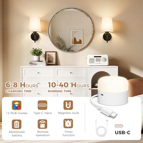 Battery Operated Wall Sconce Set of 2, Rechargeable Wall Sconces with 10000mAh Dimming Magnetic Bulb, Wireless Battery Powered Wall Lights with Pleated for Bedroom Living Room Gallery Hallway,Black - color: Black01-white