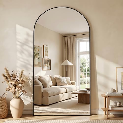 78"×38" Arched Full Length Floor Mirror, Standing Mirror with Aluminum Frame, Large Body Mirror of Free Standing/Wall Mount/Leaning for Bedroom, Living Room, Dressing Room, Black - color: Black, size: 78"L x 38"W