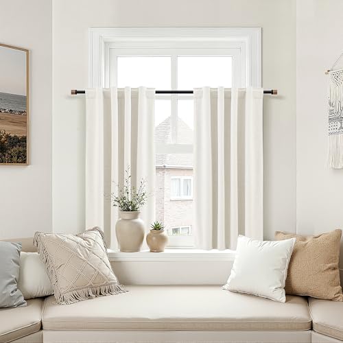 White 100% Blackout Kitchen Linen Curtains Back Tab 30 Inch Length Privacy Elegant Mini Cafe Curtain Tiers Over Sink for Rustic Farmhouse Bathroom Thermal Insulated Bedroom Small Drape 26x30 - color: White, size: 26"W x 30"L (Pack of 2)