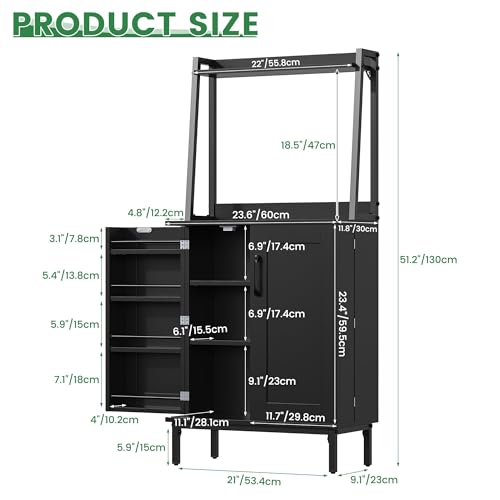51" Pantry Cabinet, Kitchen Storage Cabinets with Storage Shelves, Modern Kitchen Hutch with Microwave Stand, Adjustable Shelves, Food Pantry Cabinet for Dining Room (Black) - color: A-51‘’ Black
