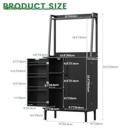 51" Pantry Cabinet, Kitchen Storage Cabinets with Storage Shelves, Modern Kitchen Hutch with Microwave Stand, Adjustable Shelves, Food Pantry Cabinet for Dining Room (Black) - color: A-51‘’ Black
