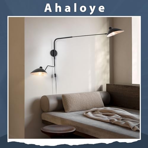 Double Light Plug in Wall Sconces Long Swivel Arms Wall Light Big Wall Mount Light for Living Room Bedroom Modern Big Wall Lamp - color: B