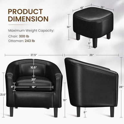 Yaheetech Accent Chairs with Ottoman, Faux Leather Set of 2, Black | Water-resistant Faux Leather Chairs with High-density Foam and Solid Wood Legs for Living Room, Waiting Room, Small Space - color: Black(faux Leather), style: with Ottoman
