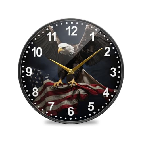 ALAZA USA Flag American Bald Eagle Wall Clock Battery Operated Silent Non Ticking Clocks for Living Room Decor 12 Inch / 9.5 Inch - color: Eagle, size: 12x12in