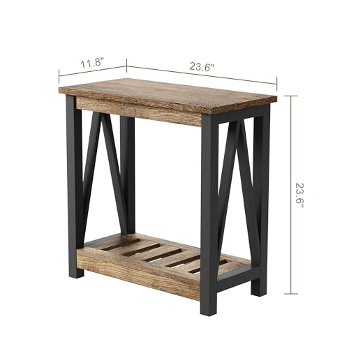 ChooChoo Farmhouse End Table Set of 2,Narrow Side Table | with Shelf ,Slim Bedside Table ,Small Spaces, Rustic Nightstand, Living Room, Bedroom ,Rustic Oak & Black - color: Rustic Oak & Black, size: 2 Pack