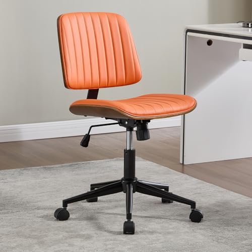 VipDesk Small Home Office Chair - Armless Mid Back Desk Chair with 360° Swivel and Wheels, PU Upholstered Height Adjustable Modern Walnut Computer Chair for Home, Office Meeting Room - Orange - color: Orange, size: Classic