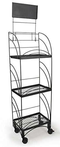 Displays2go 14.5" w Wire Shelving Unit with Locking Wheels | Black, 3 Display Levels, Retail Store Fixture, Includes Removable Sign Holder, NCYRR10BK