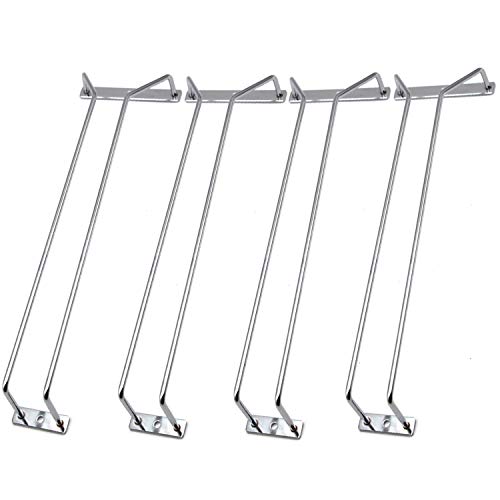 14-Inch Wine Glass Rack, Under Cabinet Wine Glass Holder Stainless Steel Chrome Finish Stemware Rack - Hanging Stemware Holder for Cabinet Kitchen Bar, Set of 4 - color: Silver Chrome, size: 14 Inch 4 Pack