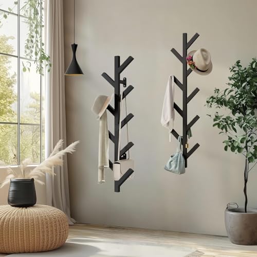 Vlush 2Pack Wall Mounted Coat Rack - 9 Hooks, Modern Metal Design, for Hats, Coats, and Bags - Suitable for Entryways and Bedrooms - Black (37.8" Height) - color: Black（2 Pack), size: 37.8"L
