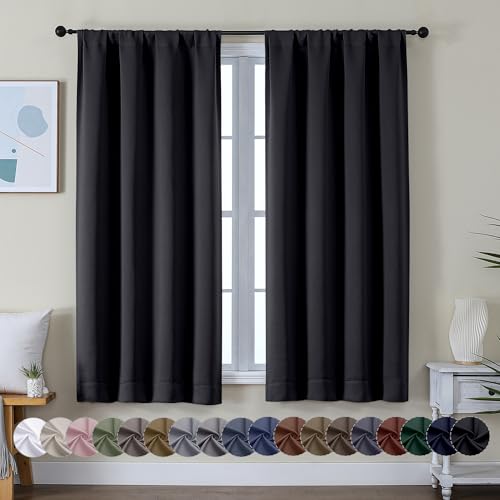 Simplebrand Ava Halloween Black Blackout Curtains for Bedroom 63 Inch Length 2 Panels, Solid Thermal Insulated Energy Saving Rod Pocket Window Treatment Curtains Blackout Drapes, W40 x L63 Inch, Black - color: Black, size: 40"W x 63"L (Pack of 2)