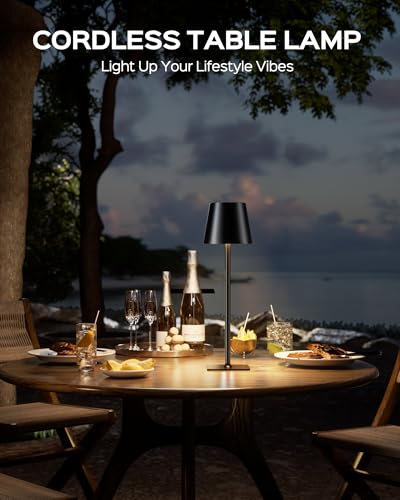 JACKYLED Cordless Table Lamps Rechargeable, 3 Adjustable Height, 5000 Capactiy Operated, 3 Colors Smooth Dimming, Portable LE - color: Black, size: 2 Pack-Square Base