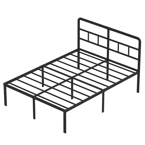 DiaOutro 18 Inch High Full Size Bed Frame with Headboard, Black | Heavy Duty Bed For Kids Adults, Steel Slat Supports No Box Spring Needed, Easy Assembly, Noise Free - size: Full, style: 18 Inch