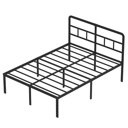 DiaOutro 18 Inch High Full Size Bed Frame with Headboard, Black | Heavy Duty Bed For Kids Adults, Steel Slat Supports No Box Spring Needed, Easy Assembly, Noise Free - size: Full, style: 18 Inch