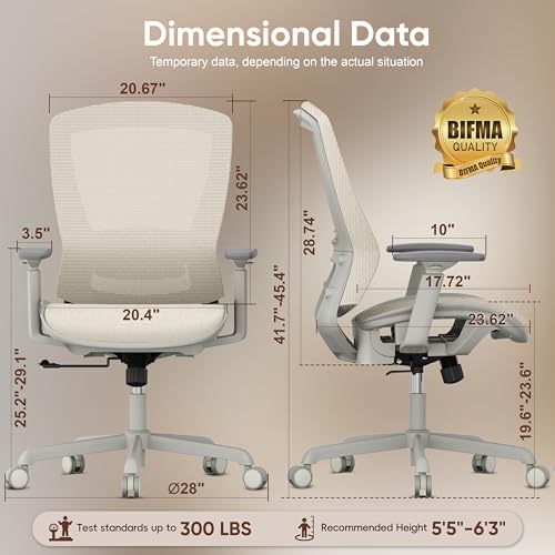 Mesh Office Chair,Ergonomic Computer Desk Chair,Sturdy Task Chair- Adjustable Lumbar Support & Armrests,Tilt Function,Comfort Wide Seat,Swivel Home Office Chair (Beige) - color: Beige