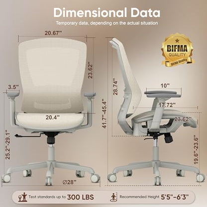 Mesh Office Chair,Ergonomic Computer Desk Chair,Sturdy Task Chair- Adjustable Lumbar Support & Armrests,Tilt Function,Comfort Wide Seat,Swivel Home Office Chair (Beige) - color: Beige