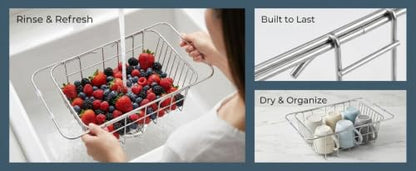 Expandable Over-the-Sink Stainless Steel Dish Rack - size: Large