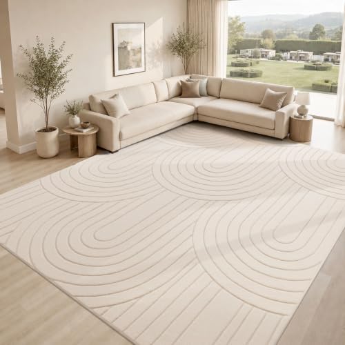 Sour Lemon Area Rugs 9x12 Living Room Bedroom, Modern Washable Rug White | Machine Carpet Non-Slip, Soft Large Fluffy Plush Thick, Big, Geometric High-Low Pile Nersy Rug for Kids Dining Room - color: Milky White, size: 9' x 12' (Rectangular)