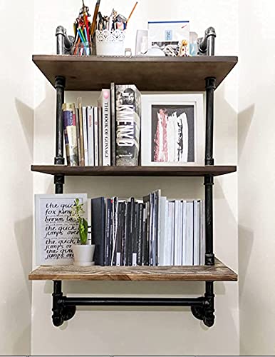 DR.IRON Industrial Pipe Shelving Rustic Bathroom Shelves with Towel Bar, 24" Pipe Shelf Wall Mounted, Farmhouse Bathroom Shelf Storage (3 tier-24) - size: 3-tier shelves